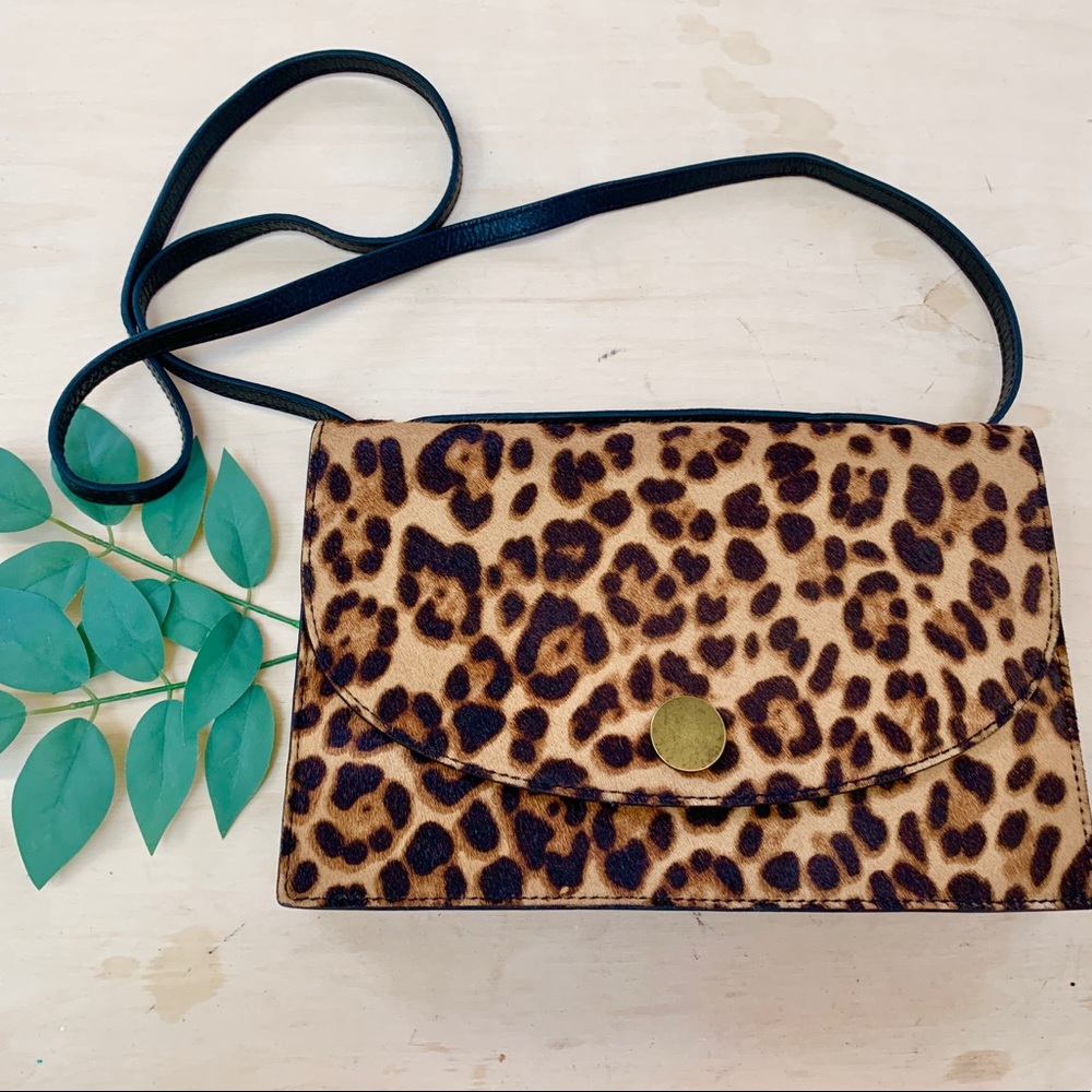 Madewell Leather Leopard Print Calf Hair Bag